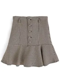 ベルト付き千鳥格子柄フレアミニスカート