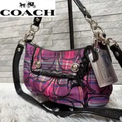 COACH 2way ショルダーバッグ タータンチェック ポピー ラメ y2k