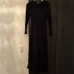 リブニット ロングワンピース ブラック Lサイズ