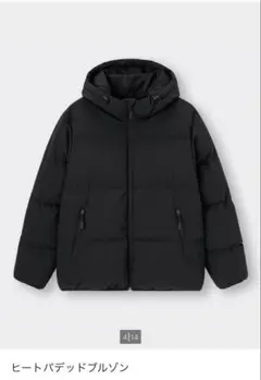 美品GU ヒートパデッドブルゾン ブラック M 撥水 保温 フード付