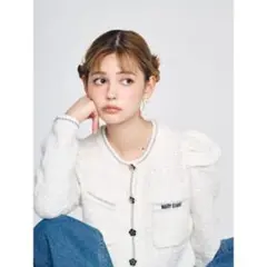 【LILY BROWN×MARY QUANT】ツイードニットカーディガンホワイト