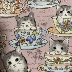 ねことコーヒーカップ　オックス　生地