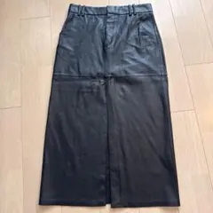 ZARA ザラ フェイクレザーフロントスリットロングタイトスカート L ブラック