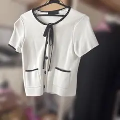 zara バイカラー 半袖 ニット カーディガン ホワイト ブラックのサムネイル