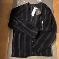 Needles ユニクロ　フリースカーディガン　XL 黒　紫　ストライプ　新品