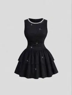 ビジュー付きブラックワンピース XS（日本M相当）美品