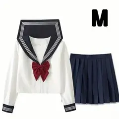コスプレ JK 制服 スカート リボン 3点セット セーラー服 女性用 長袖　M