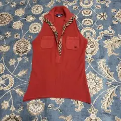 Burberryノースリーブポロシャツ オレンジチェック襟