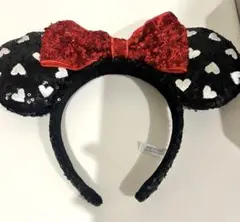 ミニーマウス カチューシャ 赤いリボン スパンコール