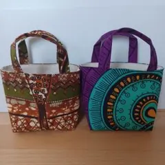 【セット】ハンドメイド/ミニトートバッグ/布バスケット/アフリカン/アフリカ布②