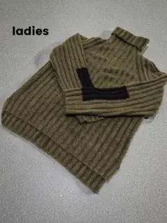 【美品】【タグなし】レディースリブ編み長袖ニットオリーブ【即購入ok♪】