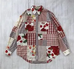 カールヘルム/ピンクハウス/薔薇×チェック再構築BDシャツ/ゆったりシルエット