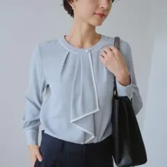 ロペピクニック配色ボータイ風ブラウス