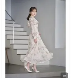ビックカラーニュアンスフラワープリントプリーツワンピース