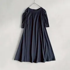 【日本製】23区 ワンピース しっとり 柔らか パフスリーブ クルーネック