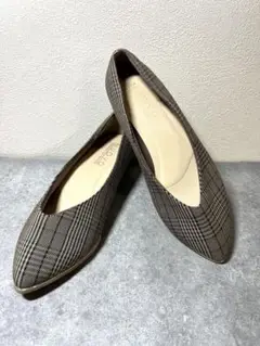 NUOVO茶系チェック柄 ポインテッドトゥシューズ23.5cm ✴︎美品✴︎
