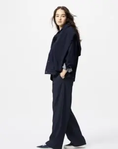 ユニクロ　タックワイドパンツ　Mサイズ　ネイビー