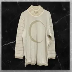 セーター ニット ハイネック チュニック 長袖 レディース Lサイズ アイボリー