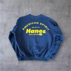 【90s/日本製】Hanes バックプリント スウェット 150 紺 ヘインズ