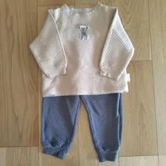 ユニクロ　キッズ パジャマ ベージュ グレー クマ刺繍　100cm