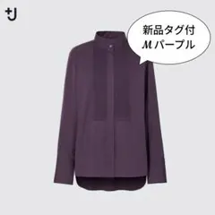 【新品】 ユニクロ スーピマコットン タックシャツ M パープル +J 長袖