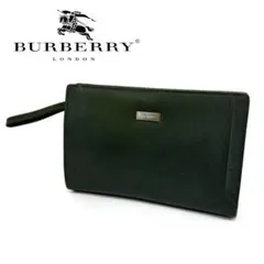 BURBERRY レザー クラッチバッグ ヴィンテージ グリーン シルバー金具
