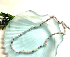 可愛いパステルビーズと真珠ビーズのネックレス　チョーカー　韓国風