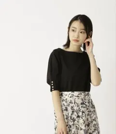 NATURAL BEAUTY BASIC ブラックトップス パールボタンサイズM