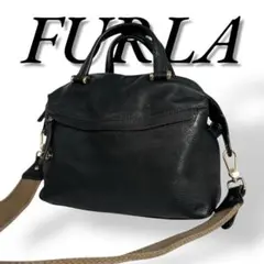 美品　FURLA　239　ショルダーバッグ　オールレザー　ブラック　ロゴ金具