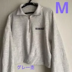 イング ショート丈 ハーフジップ スウェット グレー杢 sm ぽわん袖