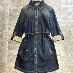 【美品】バーバリーブルーレーベル デニムシャツワンピース 金ボタン ロゴ刺繍