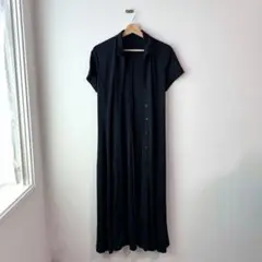 【GRADE】黒 半袖 シャツワンピース ロング丈 夏物