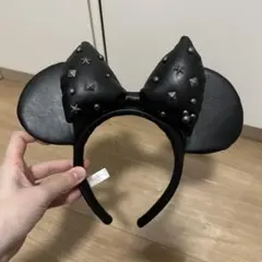 スタッズ付きブラックミッキー耳カチューシャ