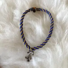 手作り 編みブレスレット／青　サイズ調整可