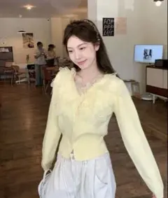 SHEIN レースカーディガン　イエロー