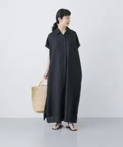 新品◆かぐれ◆リネンフレンチシャツワンピース《BLACK》◆サイズ：1