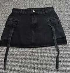 デニムスカート ブラックミニスカート サイドポケット付き