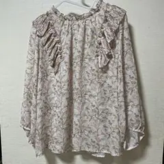 eur3 花柄 バルーン袖 ブラウス ギャザーネック 軽量素材サイズ2【XXL】