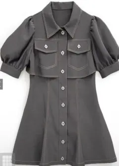 GRL ヨークデザインミニワンピース グレー