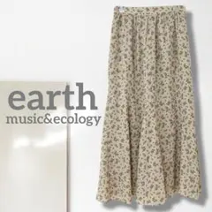 n3【アース】フレアスカート/美品 ロング丈 ウエストゴム 体型カバー 花柄 柔