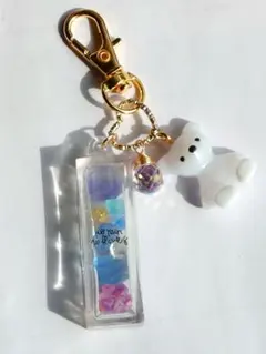 レジン　ねこ　チャーム　④パープル＆ドライフラワー　パール入り　キーホルダー レジン ねこ チャーム ④水色＆ドライフラワー パール入り
