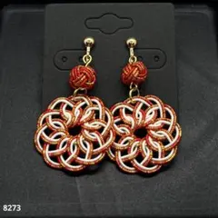 ハンドメイド【水引】イヤリング　金赤×白