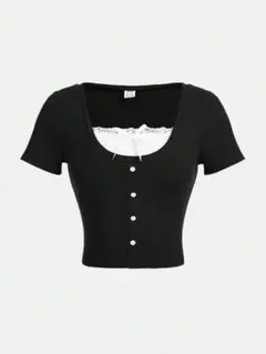 SHEIN 半袖 Tシャツ ブラック レースのサムネイル
