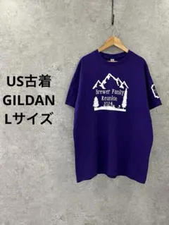 US古着 GILDAN 紫 ロゴ　半袖Tシャツ Ｌ　男女兼用