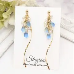▷714 カットガラス×チェコビーズ ピアス・イヤリング ハンドメイド ブルー系