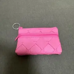 編み込みデザイン ミニポーチ ピンク キーリング付き