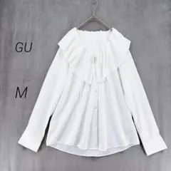 ジーユー/ラッフルカラーブラウス/長袖/白/M/ビックカラー/清楚/オフィスのサムネイル