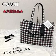 COACH トートバッグ ギンガムチェック チェリー柄 新作 ブラック