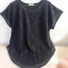 ​ZARA ザラ メッシュトップス 半袖 カットソー 黒 花柄 スタッズ 透け感