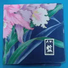 藍染　大判 花柄 ネイビー ハンカチ